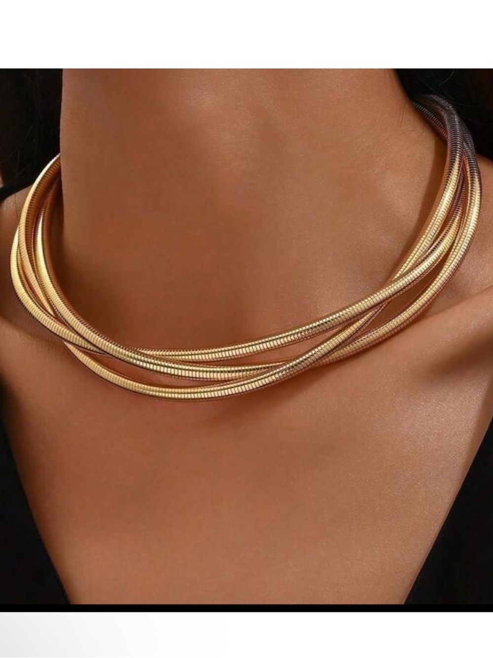 Gold Multi-Strand Snake Chain Choker Necklace - Picture 2 of 4